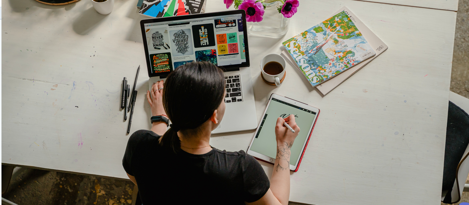 Digital artist sketching